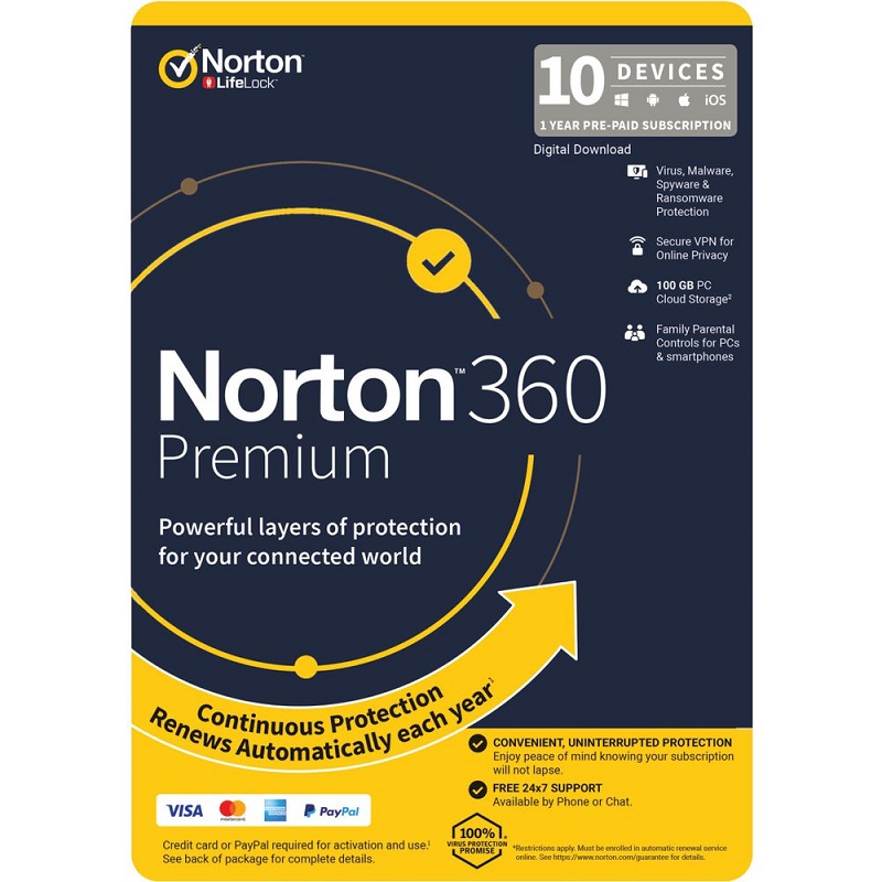 Norton 360 Premium 10 Devices 1 Year Email Key